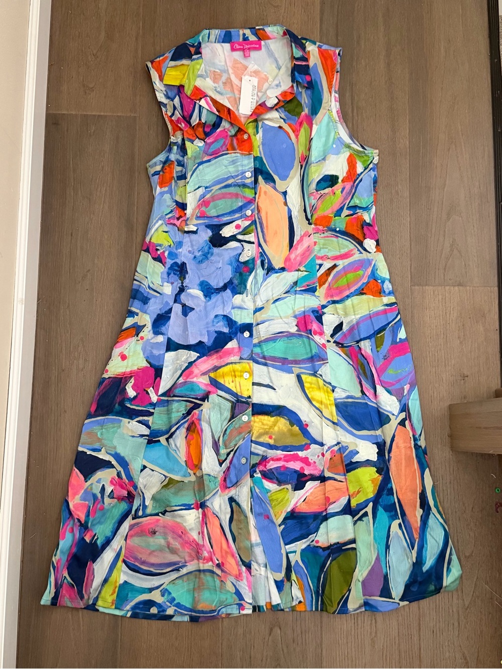 Bright Multicolor Sleeveless Button-Front Dress by Claire desjardins womens lg